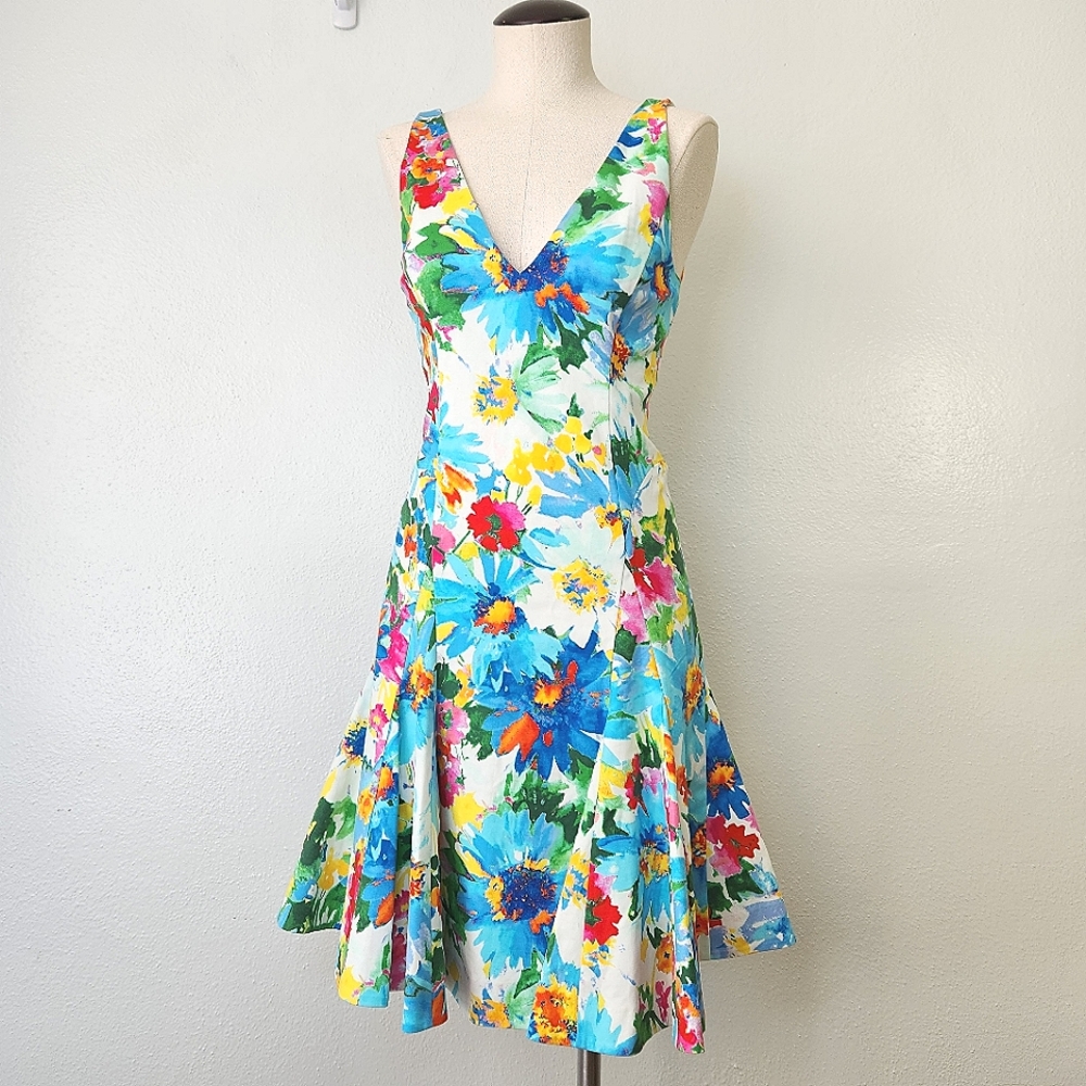 Polo Ralph Lauren Sleeveless V-neck Spring Multi-Floral Mini Dress Size 2